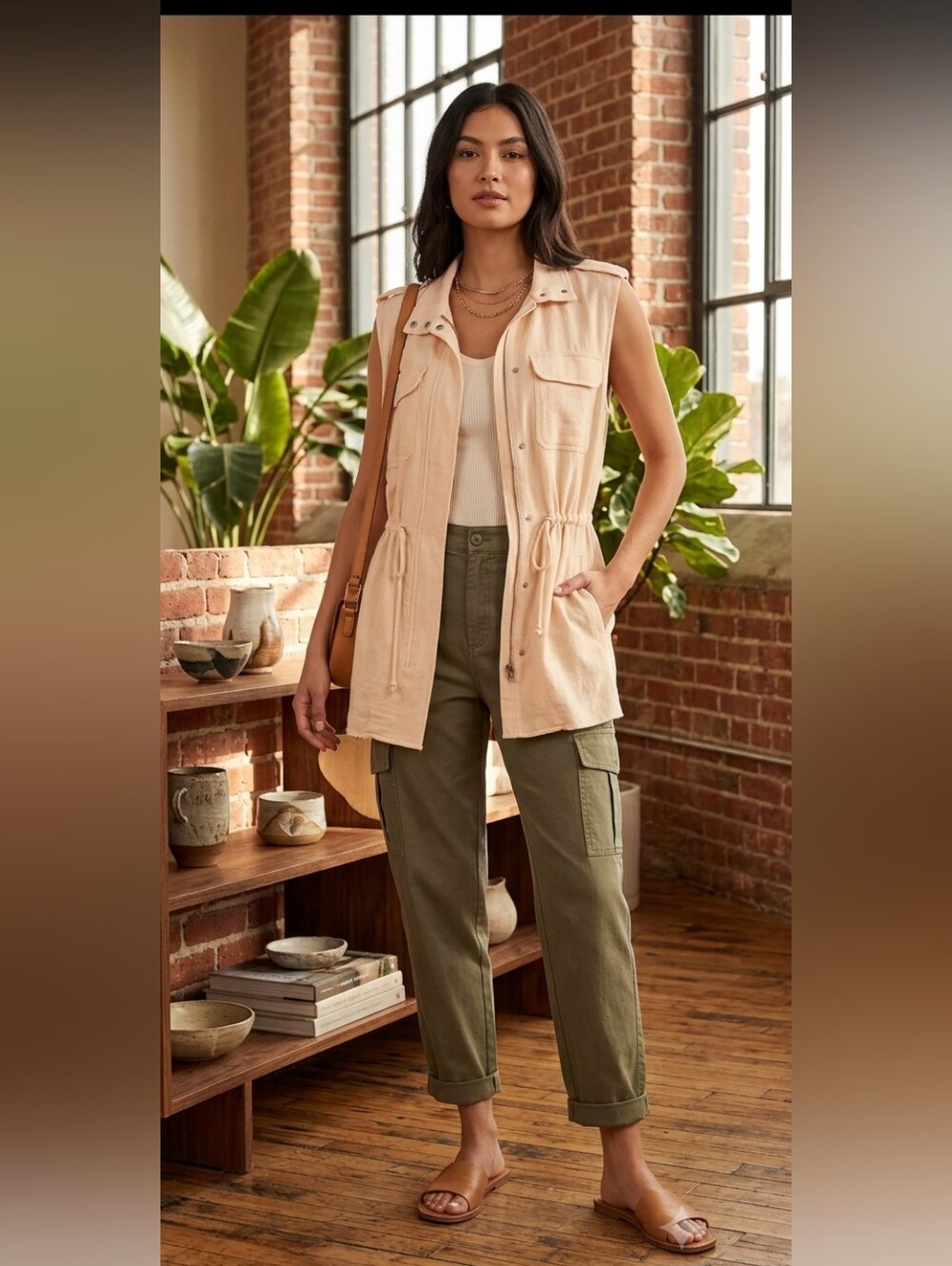 1.STATE sheer nude vest, tie waist, long, zipper, with pockets! Medium
